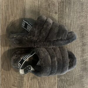 UGG Charcoal Fluffy Slippers